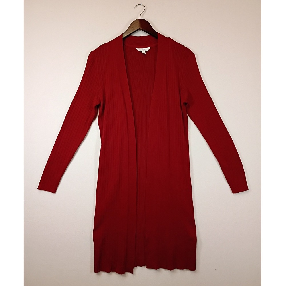 Minimalist Time and Tru Women S Red Ribbed Open Front Longline Duster Cardigan